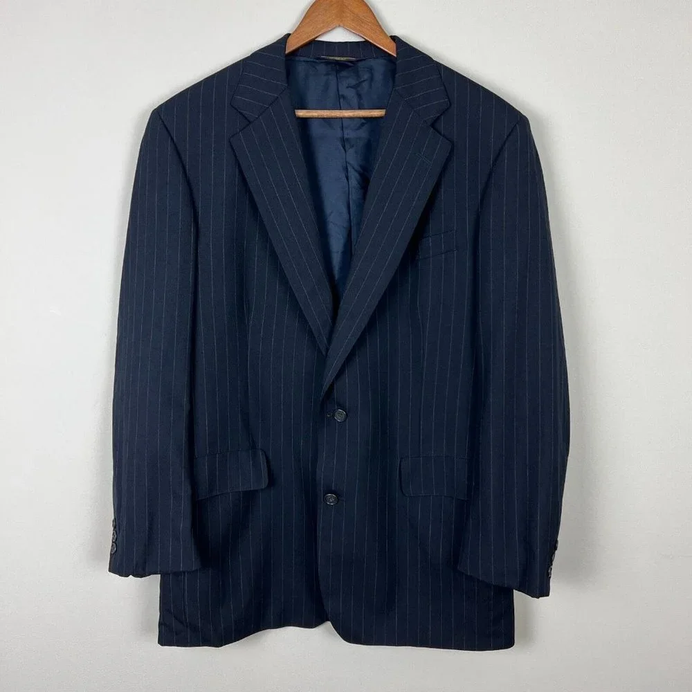Brooks Brothers Blazer Jacket Sport Coat Mens 41L Blue Pinstripe Wool Brooksease